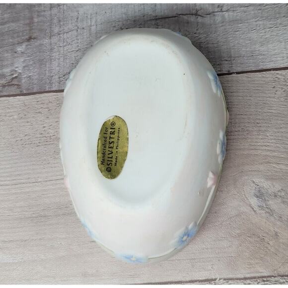 Trinket Box Silvestri Egg Hand Painted Raised Floral Lid Vintage - Picture 6 of 9